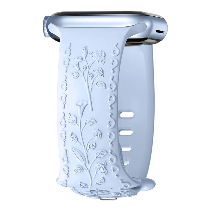 Flower Engraved band For Apple Watch band 44mm 45mm 41mm 40mm 49mm 46mm 42mm band Apple Watch Series 11 10 SE 9 8 7 6 5 Ultra 2