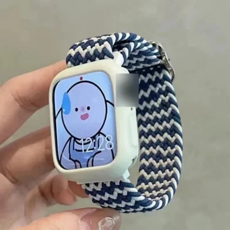 Korean Cute Braied band + Case For Apple Watch band 49mm 46mm 45mm 44mm 38mm 42mm Nylon band For Apple Watch Series 10 9 8 7 6 5 4 3 SE