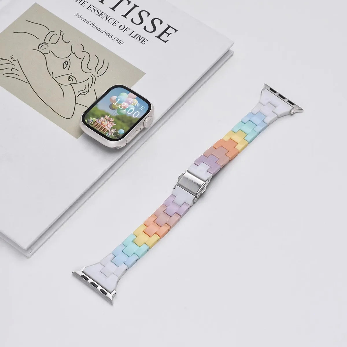 New Rainbow Color Resin band For Apple Watch 42mm 45mm 44mm 41mm 40mm Macaron Girl watch band For Apple Watch 8 7 6 5 4 3 band Accessories