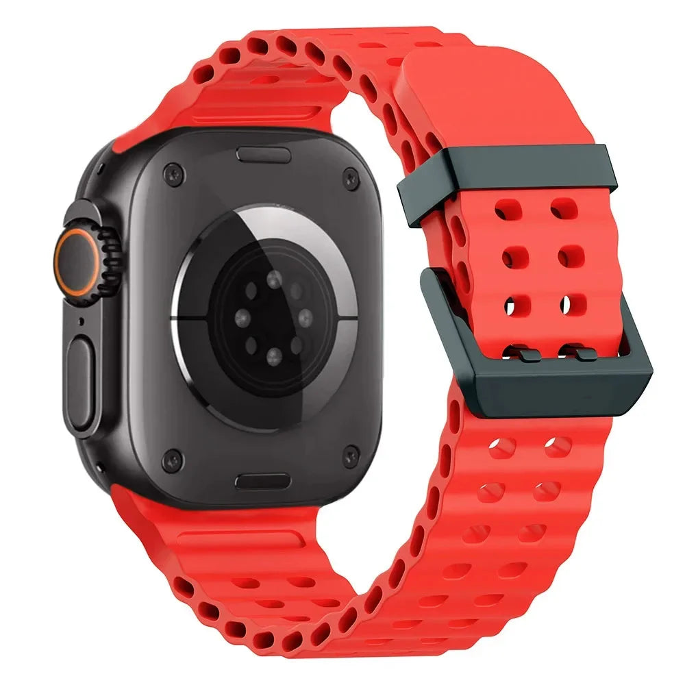 Metal Buckle+Ocean Silicone band For Apple Watch Ultra 3 2 1 49mm band wristband Apple Watch 11 10 46mm 9 8 7 45mm 6 5 SE 44mm