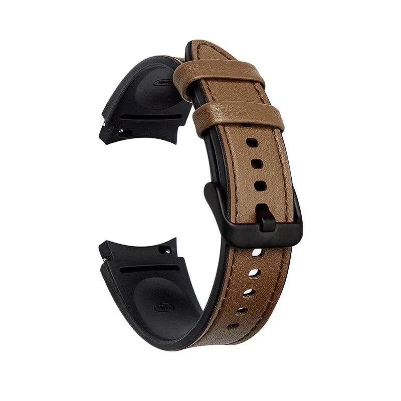 No Gaps Leather Strap for Samsung Galaxy Watch 7 6 5 4 40mm 44mm 6 4Classic 43mm 47mm Silicone Band for Galaxy Watch 5Pro 45mm
