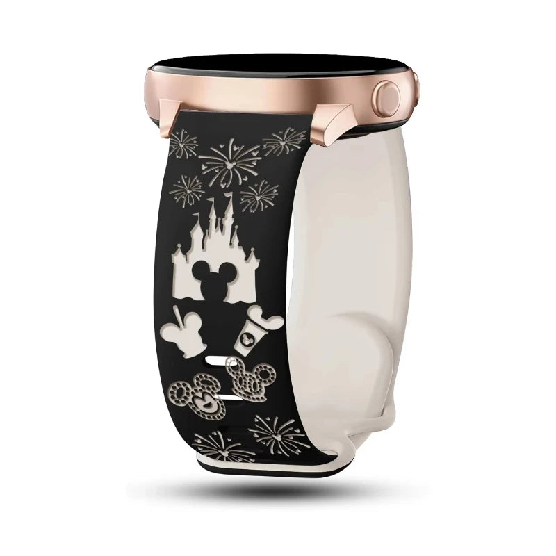 20mm Castle Floral Engraved Band for Samsung Galaxy Watch 7 6 5 4 40/44mm Silicone Cute Strap for Watch 6Classic 47mm 5Pro 45mm