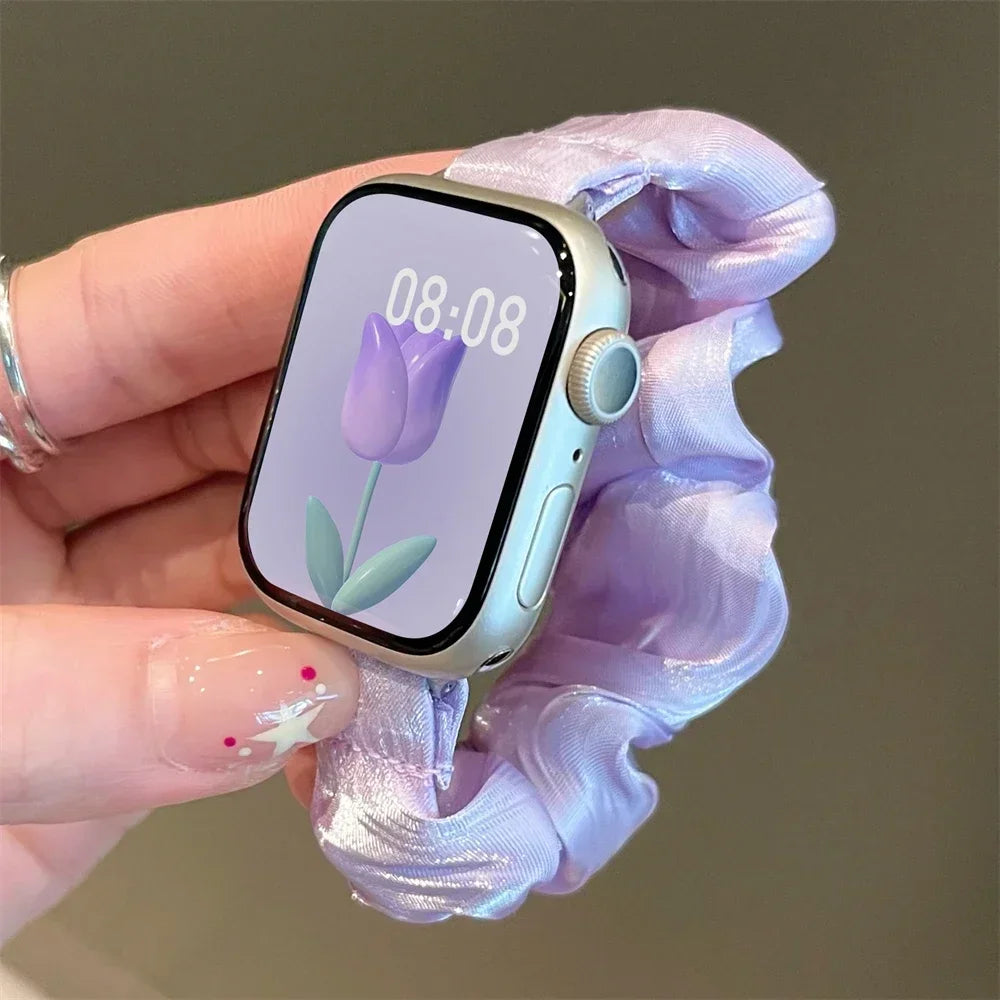Compatible for Apple Watch band Scrunchie 38mm 40mm 41mm 42mm 44mm 45mm Cute Elastic Solo Loop band Women band