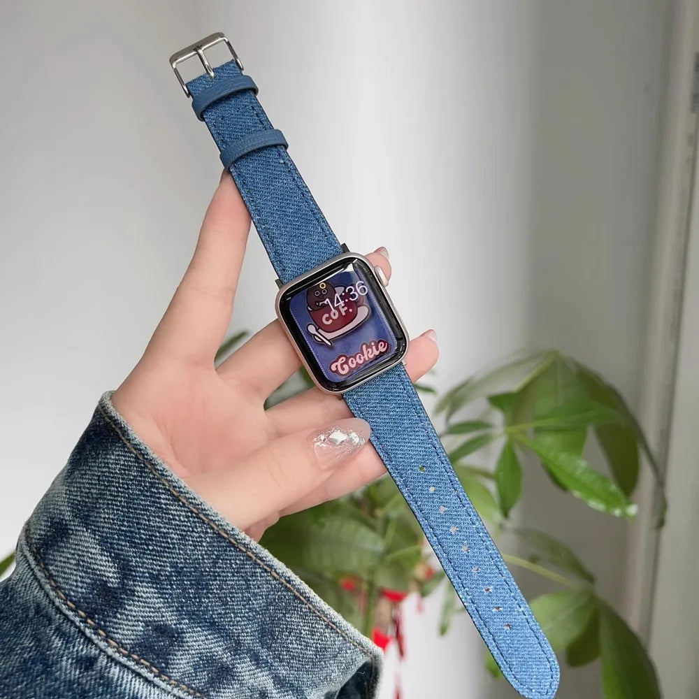 Denim Leather loop Correa For Apple Watch band Series Ultra 10 9 8 7 6 5 4 3 2 1 38mm 40mm 41mm 42mm 44mm 45mm 46mm 49mm band
