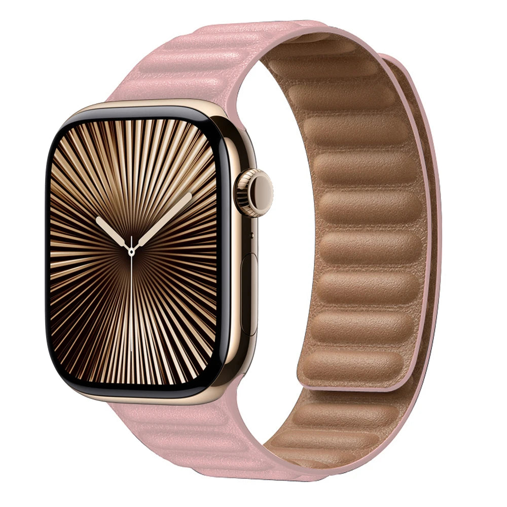 Leather Link for Apple Watch band 44mm 45mm 40mm 38mm 42mm Magnetic Loop band Apple Watch seires SE 6 7 8 9 10 46mm Ultra 2 49mm band