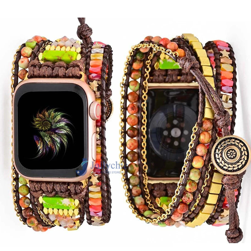 Bohemia Jewelry band for Apple Watch Series 7 38mm 40mm 42mm 44mm Handmade Vintage Natural beads braided band Apple Watch 6 SE 5 4 3