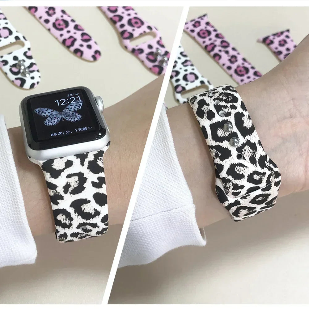 Leopard Printing band for Apple Watch band Ultra 2 49mm 44mm 40mm 41mm 45mm 38mm 42mm for Apple Watch 9 8 7 6 SE 5 4 Women Silicone band