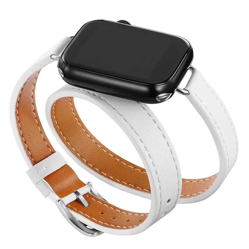Double Tour leather band For Apple Watch Ultra band 49mm 45mm 42mm 44mm Series 8 7 6 SE 5 4 3 2 Apple Watch 6 38mm 40mm Correa 41mm