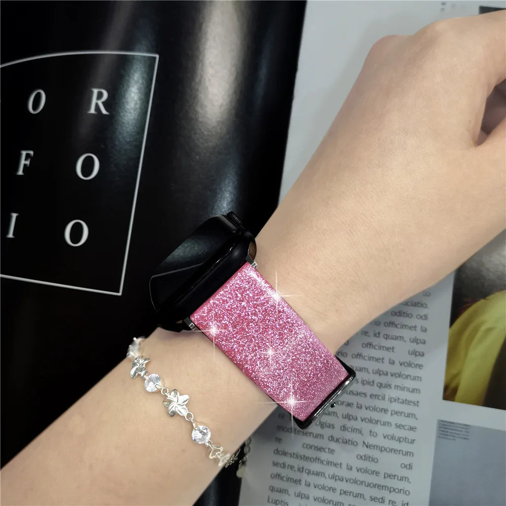 Leather band for Apple Watch band Ultra 49mm 38mm 40mm Women 42mm 44mm 41mm 45mm Glitter band i Watch Series 7 8 6 5 4 3 2