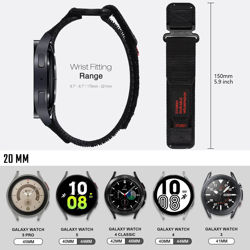 22mm 20mm Tactics Sport Strap for Samsung Galaxy Watch Band 6/5/4 40mm 44mm 6 Classic 43 47mm Nylon Loop Bracelet Active Gear S3