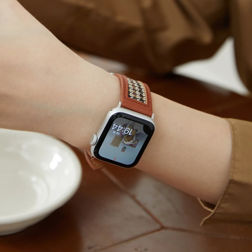 Flower Cloth Leather loop For Apple Watch band women Series Ultra 11 10 9 8 7 6 38mm 40mm 41mm 42mm 44mm 45mm 46mm band