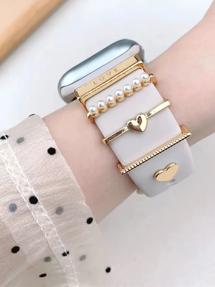 5pcs Decoration Ring For Apple Watch band Series 10 8 7 9 6 Diamond Jewelry Charms for Samsung Huawei Silicone band accessories