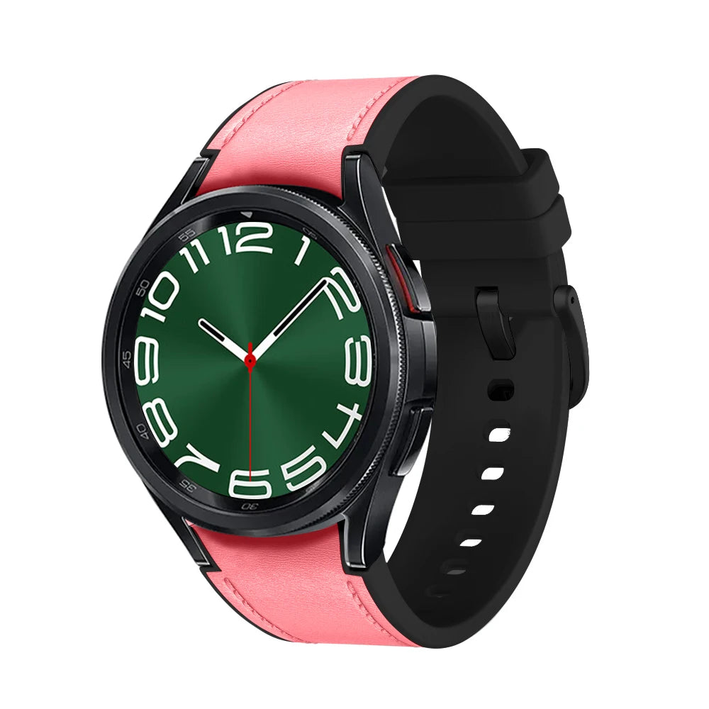 Leather+Silicone Strap for Samsung Watch 7/6/5/4 40 44mm 4/6 Classic 42 43 46 47mm Leather Grain Band for Galaxy Watch 5pro 45mm