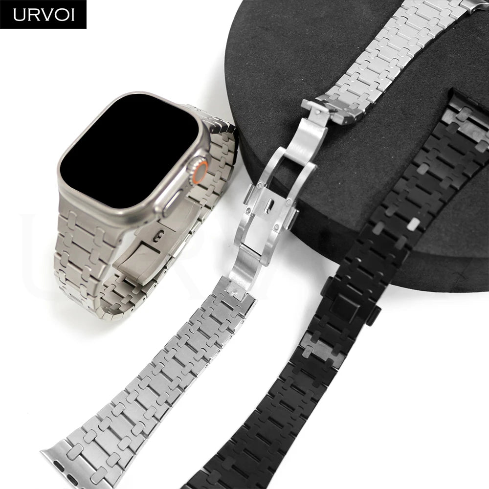 URVOI band for Apple Watch Ultra 3 2 Series 11 10 9 8 7 SE3 316L AP Stainless steel band for Apple Watch wristband butterfly buckle
