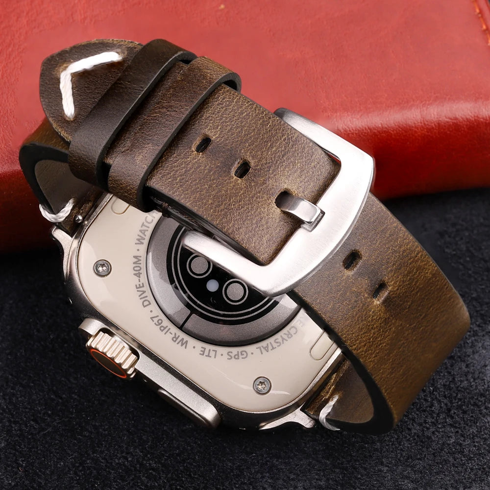 Handmade Vintage Leather band For Apple Watch Ultra 49mm Series 9 8 7 6 4 SE 49mm 45mm 44mm 42mm 41mm 40mm 38mm Accessories Watchband