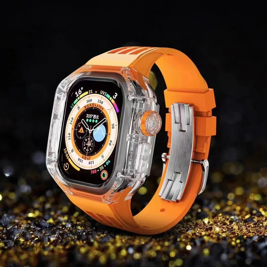 Transparent Luxury Case for Apple Watch Ultra 49mm 45mm 44mm , Stainless Steel Buckle band for Apple Watch 8 7 6 5 4 DIY Modification