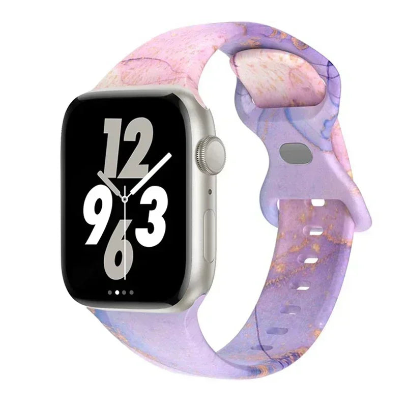 Printed Floral band For Apple Watch Ultra band 49mm 41mm 40mm 38mm 45mm 44mm 42mm Silicone band Apple Watch Series 9 8 7 SE 6 5 4 3