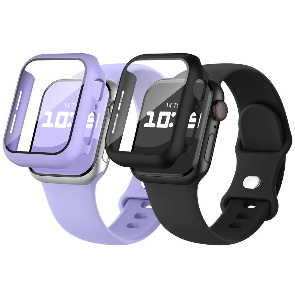 Glass+Case+band For Apple Watch band 44mm 41mm 45mm 40mm 38mm 42mm Silicone band Apple Watch serises 9 8 3 4 5 6 SE 7 watchbands