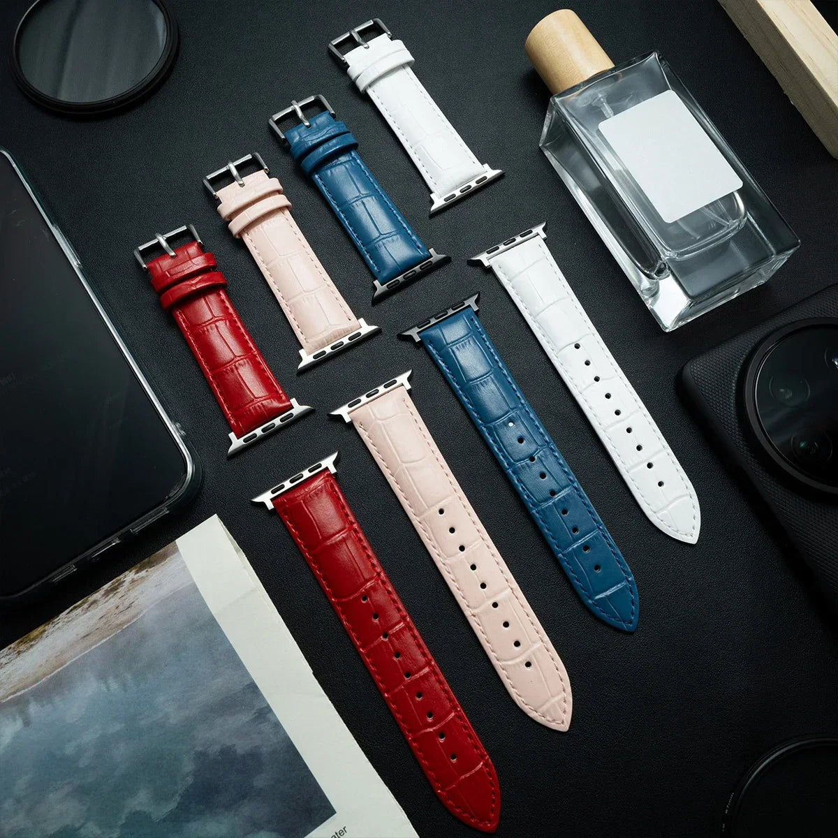 Watchband for Apple Watch Series Ultra 10 9 8 7 SE 6 5 4 3 2 1 Bamboo Patterns Leather band 49mm 46mm 45mm 44mm 41mm 40mm 38mm
