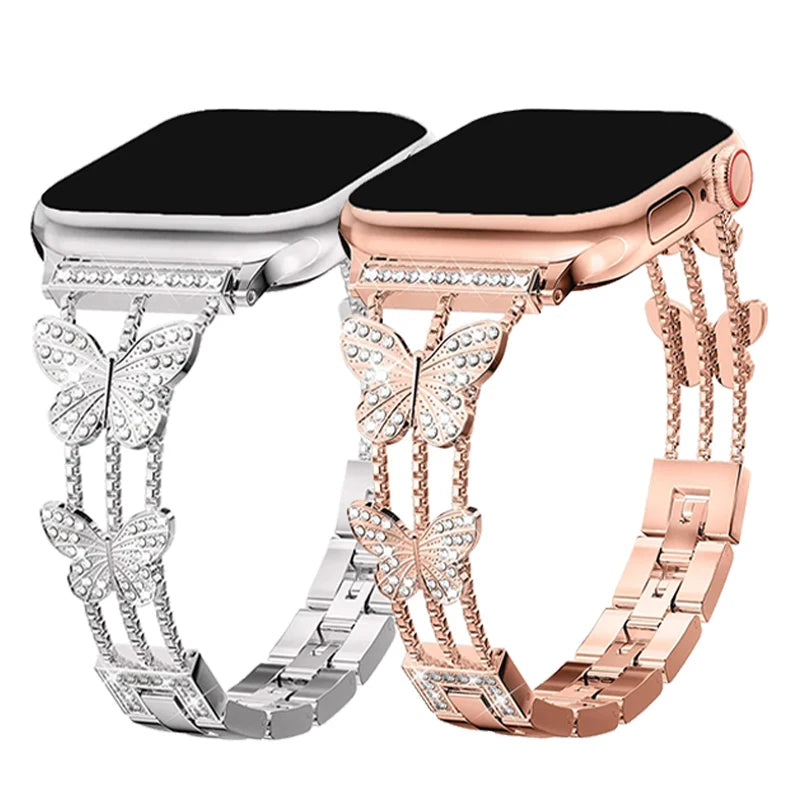 Stainless Steel band for Apple Watch band 40mm 46mm 44mm 41mm 45mm 49mm Butterfly Diamond band Apple Watch Ultra 10 9 8 7 SE 5 4