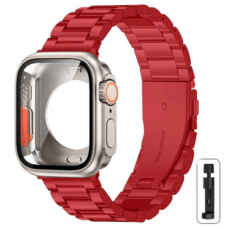 Change to Ultra Case+Band For Apple Watch 46mm 44mm 41mm 45mm metal Stainless Steel band for Apple Watch Series Series11 10 9 8 7 6 SE 5
