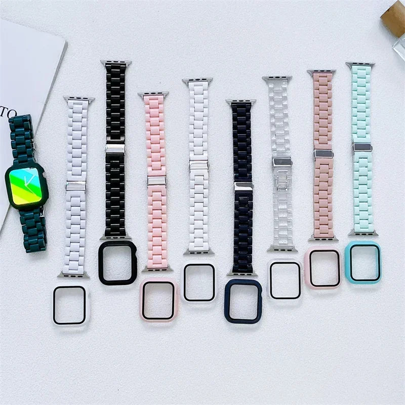 Watch band+Case+glass For Apple Watch band 44mm 40mm 38mm 42mm Candy band Apple Watch Ultra 2 49mm serie 9 8 7 6 5 4 3 SE 41mm 45mm
