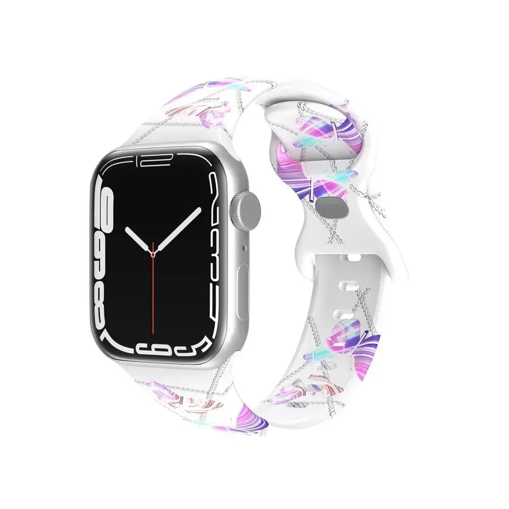 Printed Floral band For Apple Watch Ultra band 49mm 41mm 40mm 38mm 45mm 44mm 42mm Silicone band Apple Watch Series 9 8 7 SE 6 5 4 3
