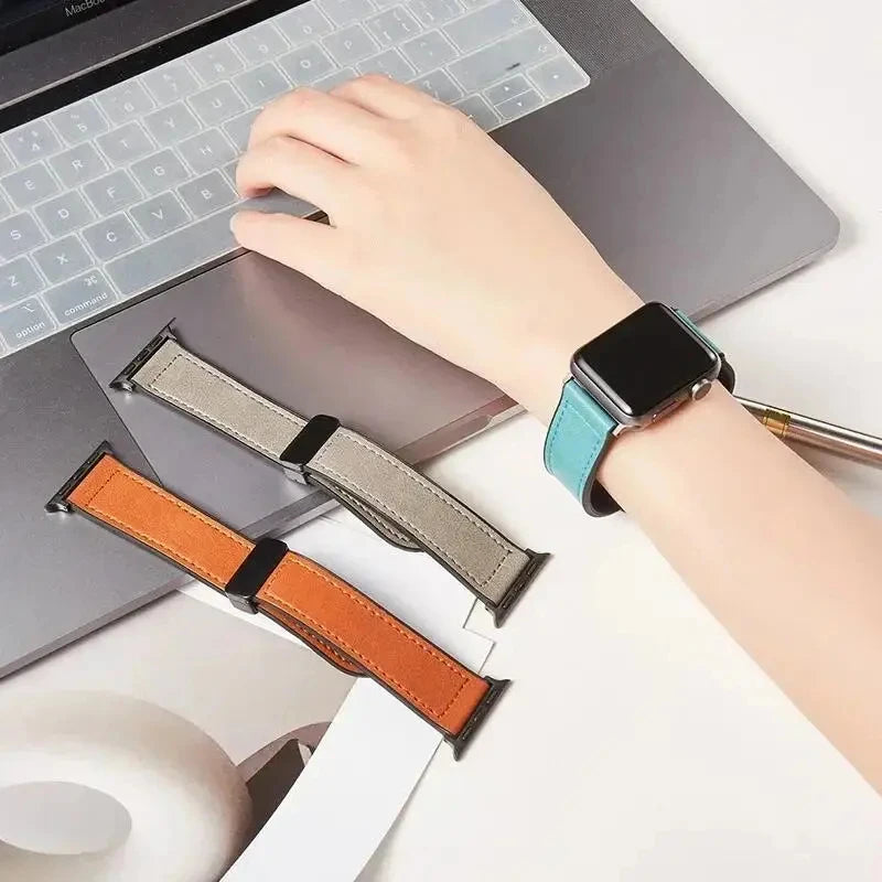 Leather Watch band For Apple Watch band 38mm 40mm 41mm 42mm 44mm 45mm 49mm Magnetic band Apple Watch Series 10 9 8 7 SE6 5 bands