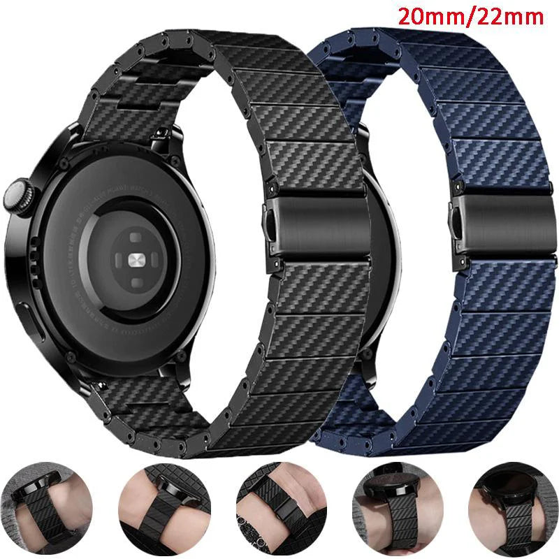 Carbon Fiber Band For Samsung Galaxy 7/FE/4/5/6/Classic 46mm/Active 2 20mm 22mm link Bracelet Huawei Watch GT 4/2/2e/3/Pro strap