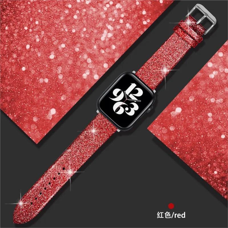 Leather band for Apple Watch band Ultra 49mm 38mm 40mm Women 42mm 44mm 41mm 45mm Glitter band i Watch Series 7 8 6 5 4 3 2
