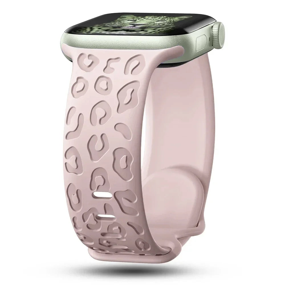 Engraved band For Apple Watch Ultra 3 2 1 49mm 41mm 45mm 40mm 44mm 42mm 46mm Silicone Leopard band Series 11 10 9 8 7 6 5 4 band