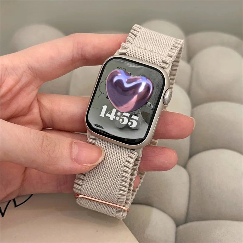 Korea Cute Nylon Elasticity band For Apple Watch band Ultra 2 49mm 45mm 44mm 41mm 42mm Correa Adjustable band For Apple Watch Series 9 8 SE
