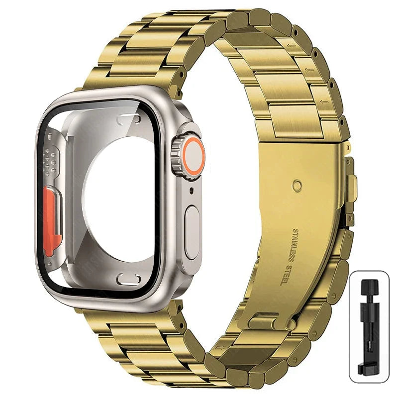 Change to Ultra Case+Band For Apple Watch 46mm 44mm 41mm 45mm metal Stainless Steel band for Apple Watch Series Series11 10 9 8 7 6 SE 5