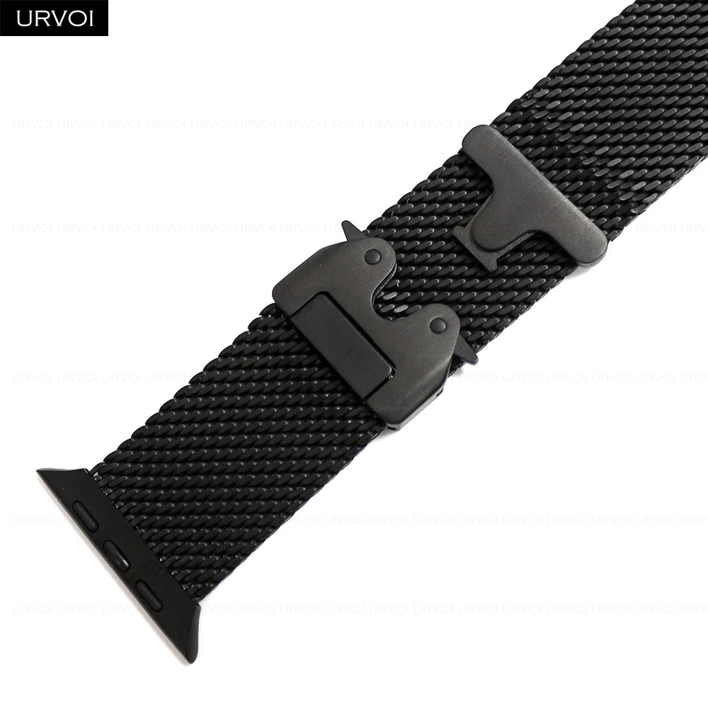 URVOI Titanium Milanese loop for Apple Watch Ultra 3 2 Series 11 10 9 Natural Black band mesh band for Apple Watch parachute buckle