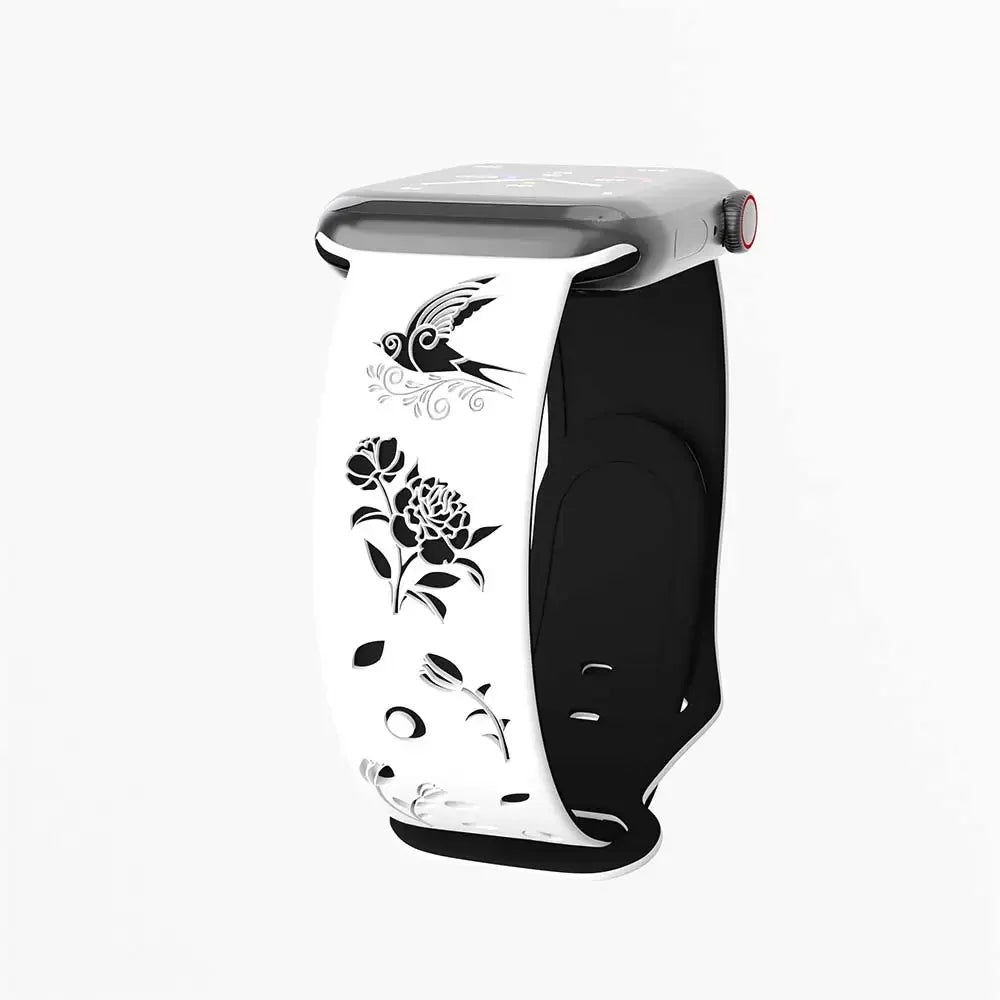 Silicone band For Apple Watch band 42mm 46mm 44mm 41mm 40mm 45mm 49mm Ultra Swallow Engraved band Apple Watch Series 10 9 7 SE 6 8 5