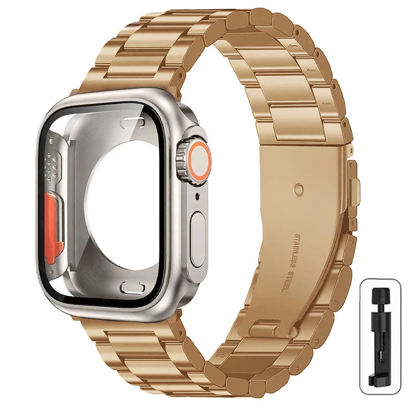 Change to Ultra Case+Band For Apple Watch 46mm 44mm 41mm 45mm metal Stainless Steel band for Apple Watch Series Series11 10 9 8 7 6 SE 5