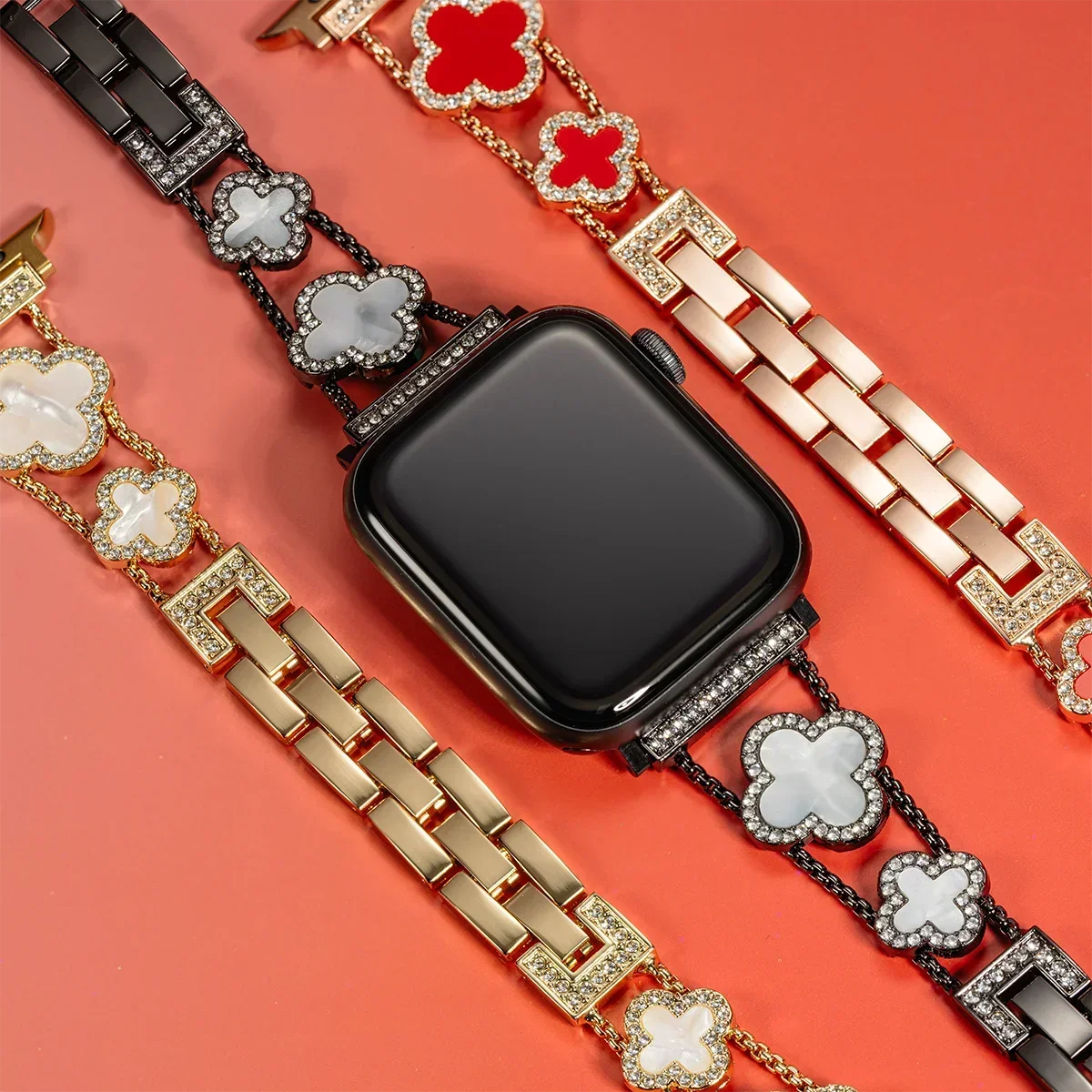 Diamond Four leaf Clover metal band for Apple Watch Ultra 2 49mm 46mm 44mm 42mm 41mm 40mm 38mm band for Apple Watch Series 10 9 8 7 SE 6 ban