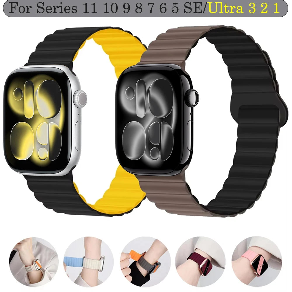 Silicone band for Apple Watch Ultra 3 2 1 49mm 11 10 42mm 46mm Magnetic band for Series 9 8 7 6 5 4 SE3 41mm 45mm 44mm 40mm