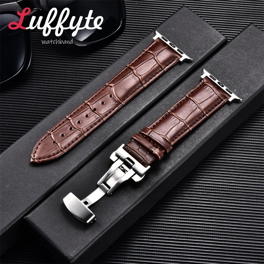 Bamboo Patterned Genuine Leather band for Apple Watch Ultra 8 7 SE 6 5 4 3 2 1 Business watch band 38mm 40mm 41mm 42mm 44mm 45mm 49mm