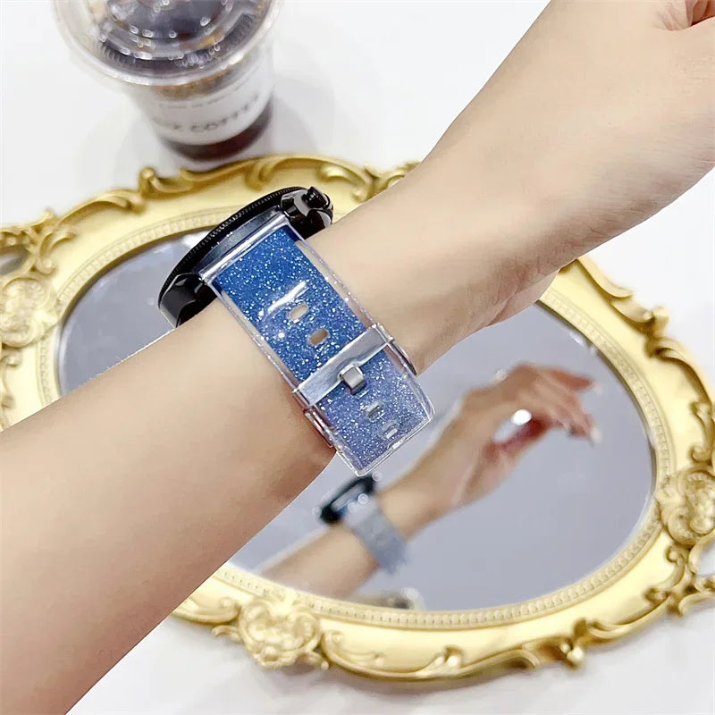 20mm/22mm strap For Samsung Galaxy watch 7-5-pro-6-4-classic 40mm 44mm Bling Transparent bracelet Huawei GT 4/3/2/2e/pro band