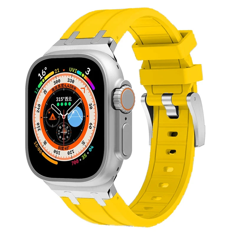 Titanium Color metal Head Silicone band for Apple Watch Ultra 2 49mm 45mm 44mm 42mm Rubber band for Apple Watch Series 9 8 7 6 5 4 SE 3