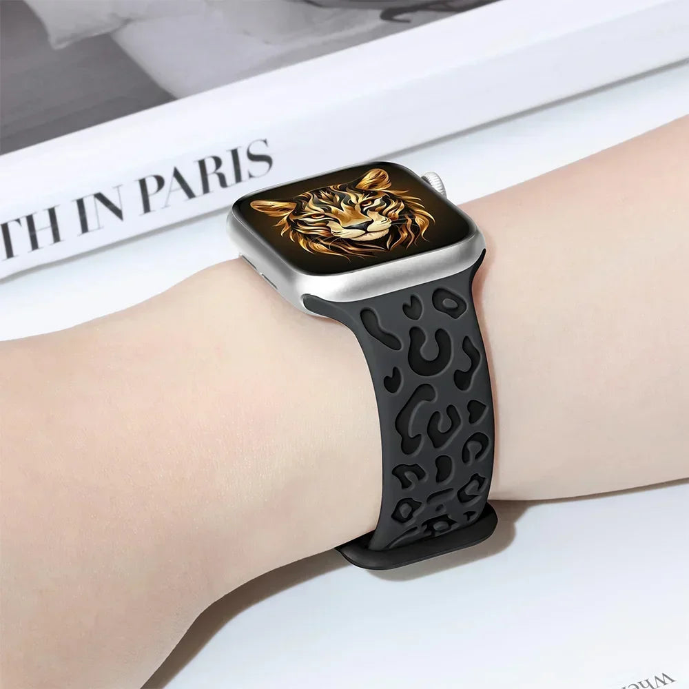 Engraved Leopard band For Apple Watch 10 band Ultra 2 49mm 45mm 44mm 46mm 41mm 40mm Silicone band Series 10 9 8 7 SE 6 5 4