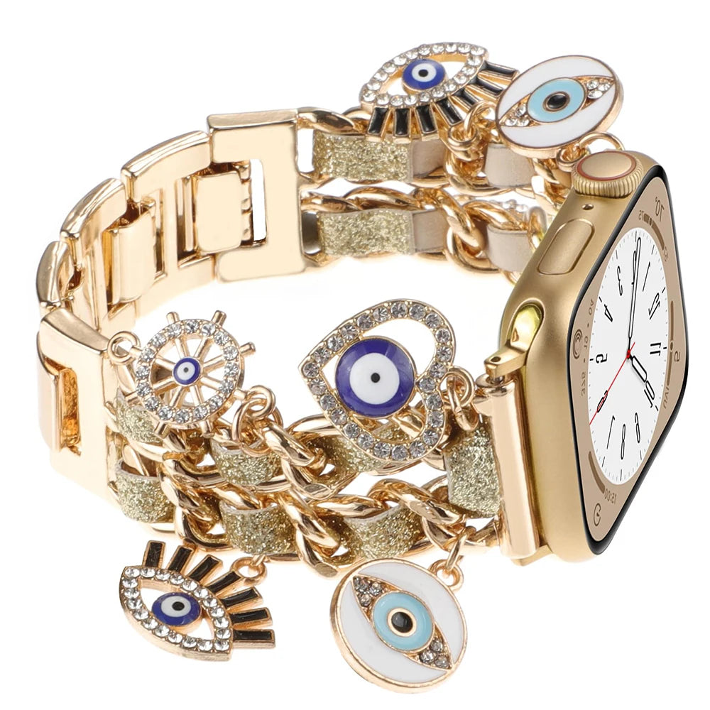 Stylish metal Charms Watch band Compatible with Apple Watch band 38mm 40mm 41mm 42mm 44mm 45mm 49mm Replacement band with Unique Pendants