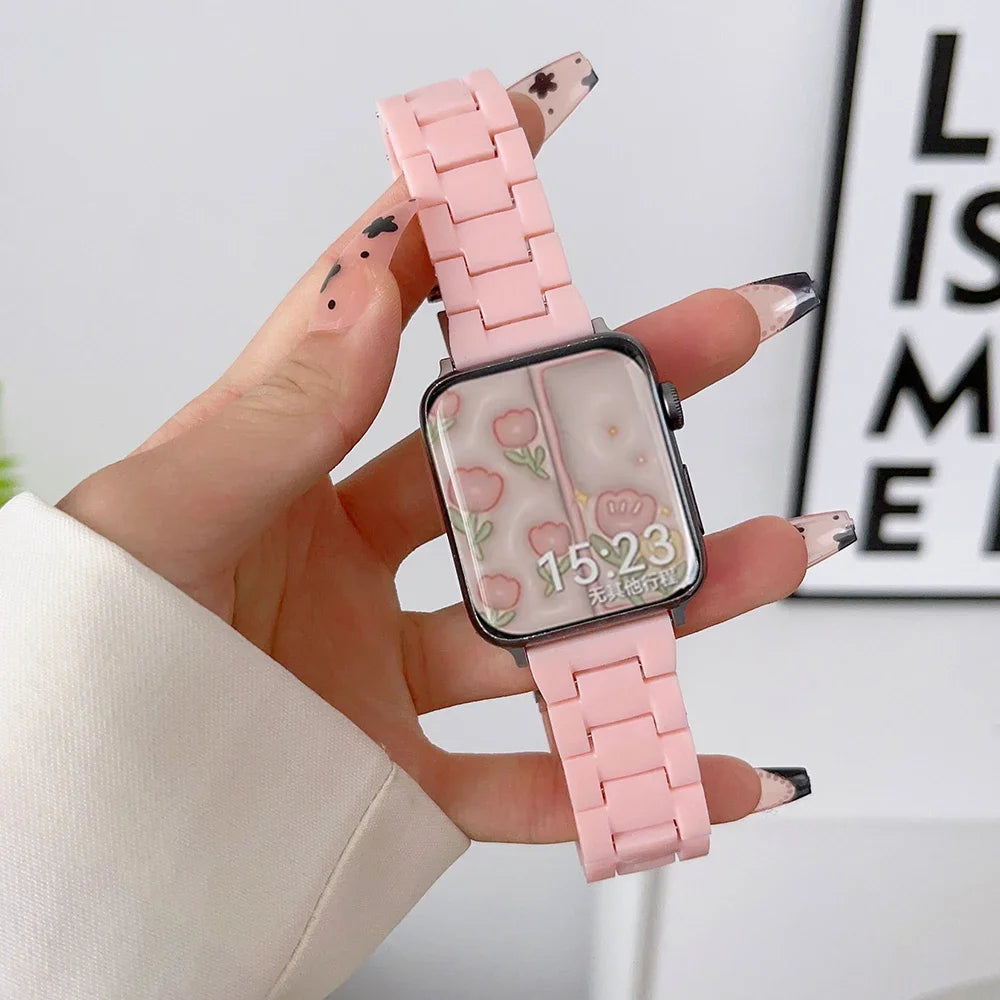 Resin Watch band for Apple Watch 44mm band 42mm 38mm correa watch band for Apple Watch Series 10 8 7 6 SE 5 4 40mm 41mm 45mm 49mm Ultra