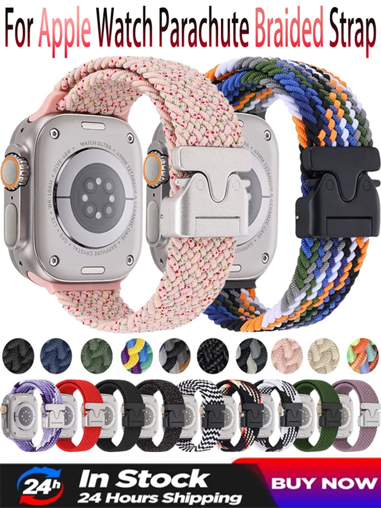 Parachute Nylon band For Apple Watch Ultra 2 11 10 9 8 7 6 5 4 SE Braided Durable Wristband Apple Watch 49mm 46mm 45mm 42mm 44mm 40mm 41mm