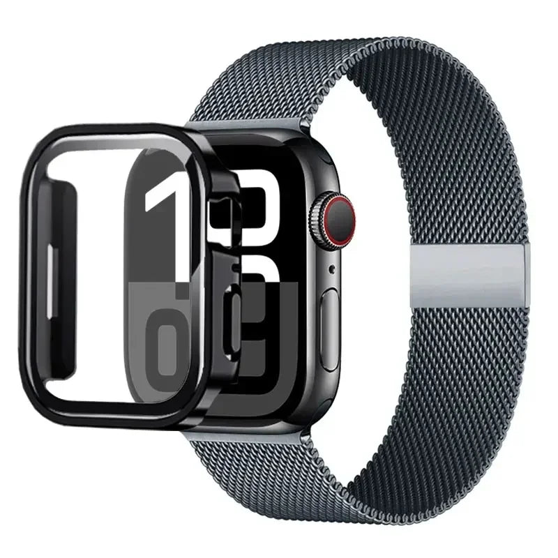 Milanese Loop band For Apple Watch Ultra 49mm band 44mm 40mm 41mm 45mm Gold Silver Leopard band +Case Apple Watch 9 8 7 6 5 4 3 SE