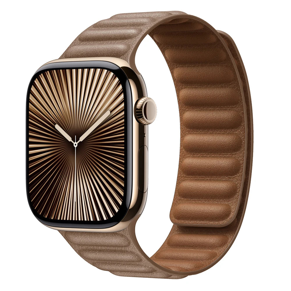 Leather Link for Apple Watch band 44mm 45mm 40mm 38mm 42mm Magnetic Loop band Apple Watch seires SE 6 7 8 9 10 46mm Ultra 2 49mm band