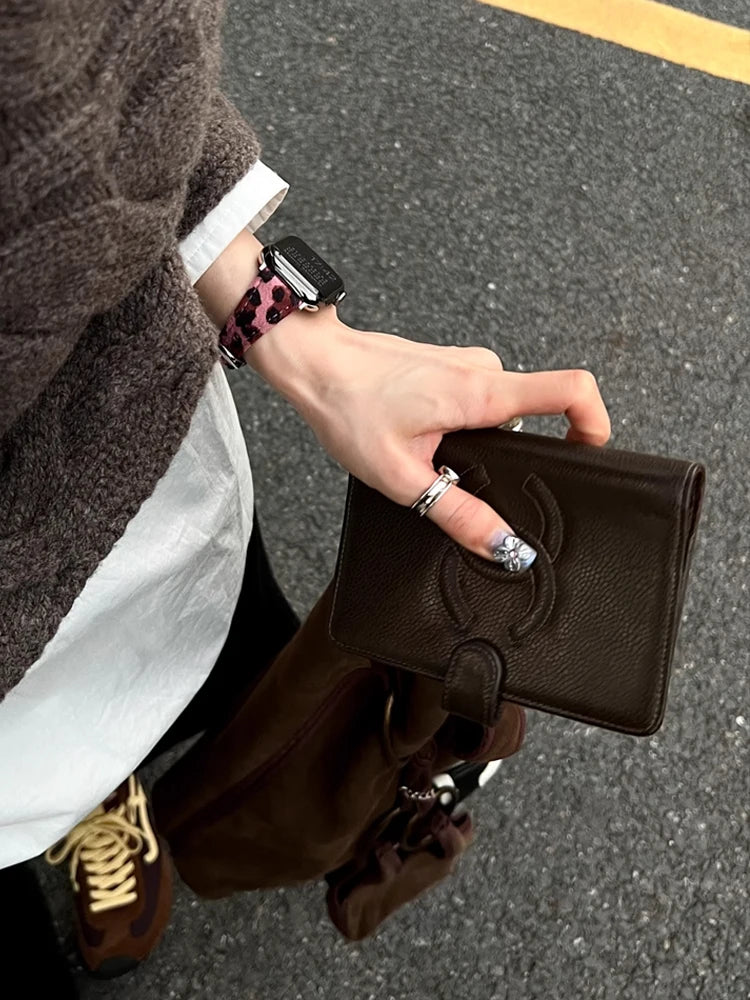 Retro Leather Leopard band For Apple Watch Ultra 10 9 8 7 6 5 SE 4 Girl Slim band For Apple Watch 41mm 40mm 38mm 49mm 42mm 45mm 46mm