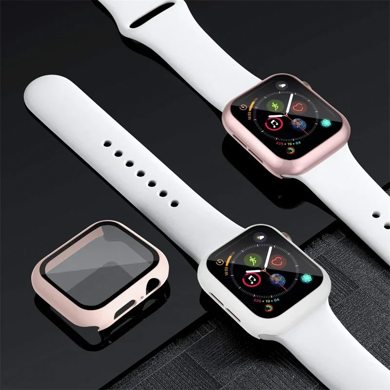 Glass+Case+band For Apple Watch band 44mm 40mm 45mm 41mm 38mm 42mm 44mm sport Silicone band Apple Watch Series 9 8 7 6 5 4 SE
