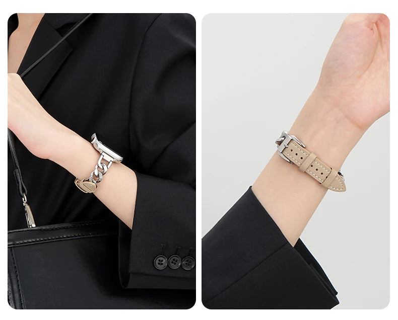 Leather band for Apple Watch 10 band 46mm 42mm 44mm 40mm 41mm 45mm Women Stainless Steel band Apple Watch Series 9 8 SE 7 6 Belt